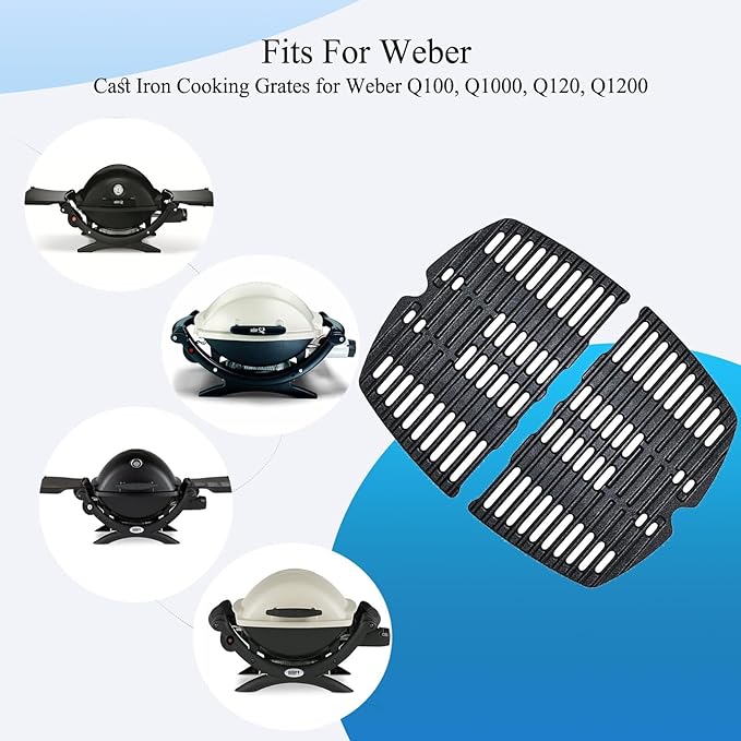 Shengyongh CC7644 (2-Pack) 17 x 12.7 inches Cast Iron Cooking Grid Grates for Weber 7644 Q100 Series, Q140, Q1000 Series Q1200 50060301 386000 50060001 51010001 51060001