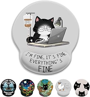 LIMKRIAN Cat Ergonomic Mouse Pad with Wrist Rest, Gaming Mouse Pad with Wrist Support, Funny Mouse Pads for Desk, Computer Mousepad with Non-Slip Pain Relief PU Base, Cute Office Desk Accessories