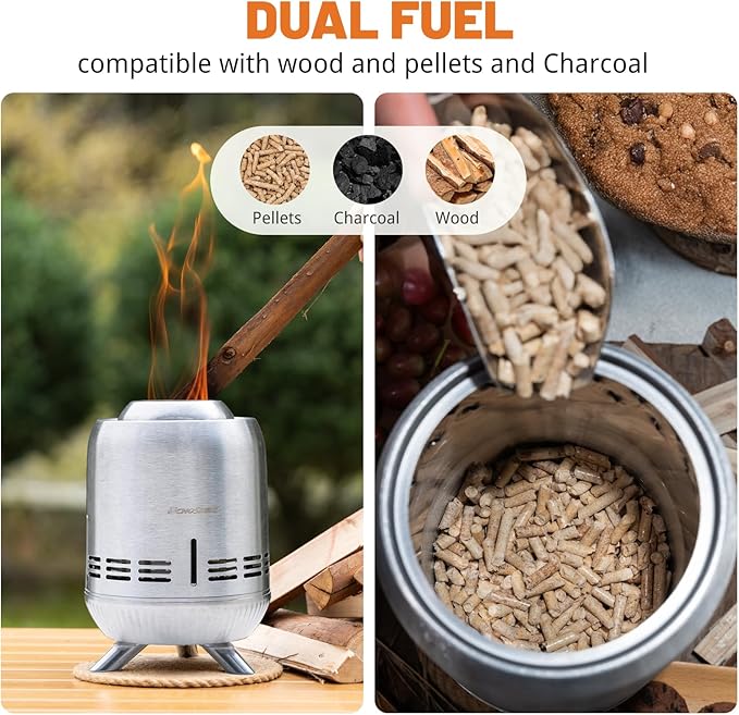 EchoSmile 9 x 7 inch Smokeless Tabletop Fire Pit with Stand, Stainless Steel Portable Fire Pit for Outside Camping, Patio, Camping Stove Fueled by Pellets or Wood Burning, Sliver