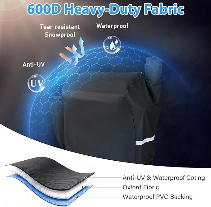 Utheer Grill Cover for recteq Flagship 1100/1600, RT-1250, RT-700 and RT-680 Wood Pellet Grills - Heavy Duty 600D Waterproof Fabric Grill Cover with Elastic Drawstrings, Black