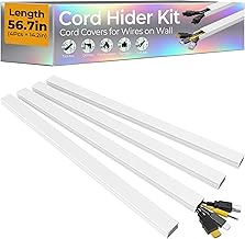 56.7in Cable Hider Cord Hider, Wire Covers for 2-4 Cords on Wall, Premium Cord Covers for Wires on Wall, Easy Set-up Wire Hider to Hide Tv Wires, Lamp, Speaker Cords, W0.95 H0.55in, White