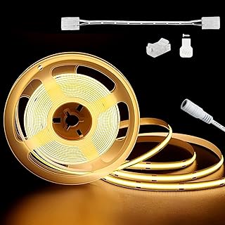 PAUTIX COB LED Strip Light 20ft/6.1m 3000K Warm White 3087LEDs,High Lumen CRI90+ Super Bright,Lead-free Material DC24V Flexible LED Tape for Home&Office DIY Lighting Project(Power Supply Not Included)