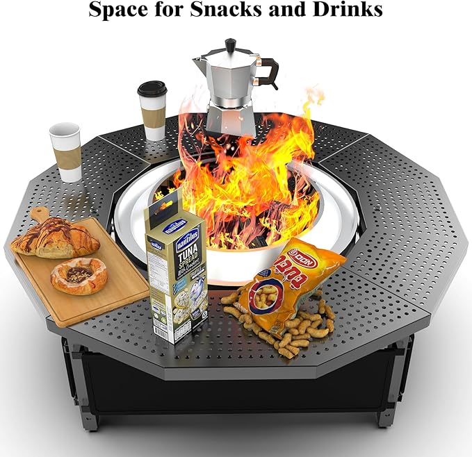 Surround Tabletop Use for Solo Stove Bonfire Ranger 2.0 and Mesa, Accessories for Solo Stove, Fire Pit Surround Table Adjustable with UV-Resistant Outdoor Fabric, Thick Metal Black