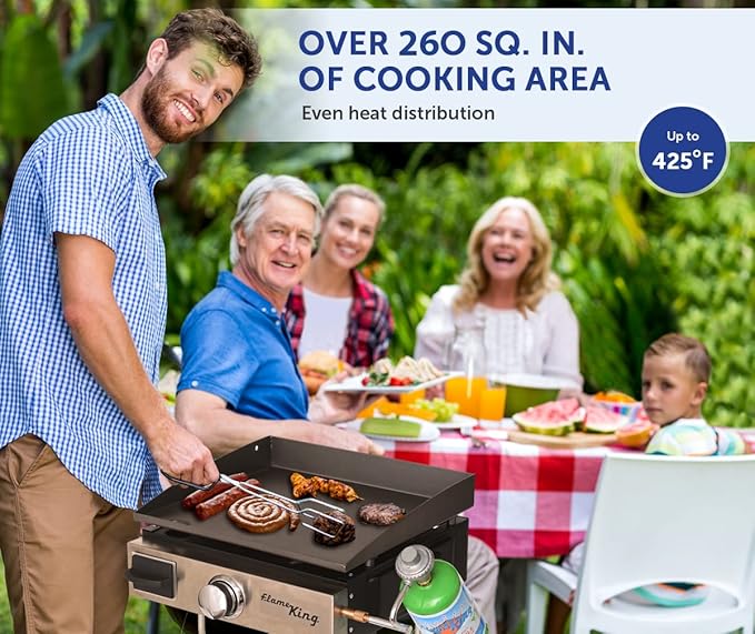 Flame King Flat Top Portable Propane Cast Iron Grill Griddle Tabletop for Outdoor Camping, Tailgating, Outdoor Cooking