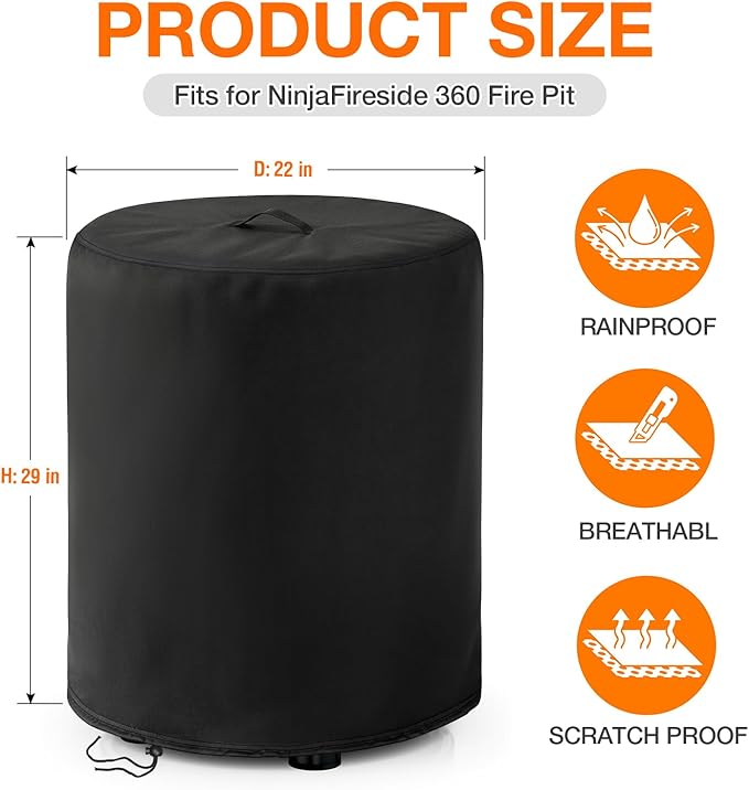POMER Firepit Cover For NinJa Fireside360 Outdoor Heater,Water-Resistant Dust/Leaf Protection, Dual Handles, Dual Drawstring Hem — Fits for Fireside360 Fire Pit