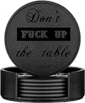 Funny Coasters, Thipoten 6 Pcs Leather Coasters with Holder, Perfect Housewarming Hostess Gifts, Protect Furniture from Water Marks Scratch and Damage(6Pcs, Black)
