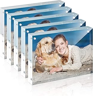 TWING 5x7 Inch Acrylic Picture Frame 5 Pack,12+12MM Thickness Double Sided Acrylic Picture Frames Set with Microfiber Cloth,Clear Horizontal Magnet Photo Frames,Desktop Display Gift Ideal