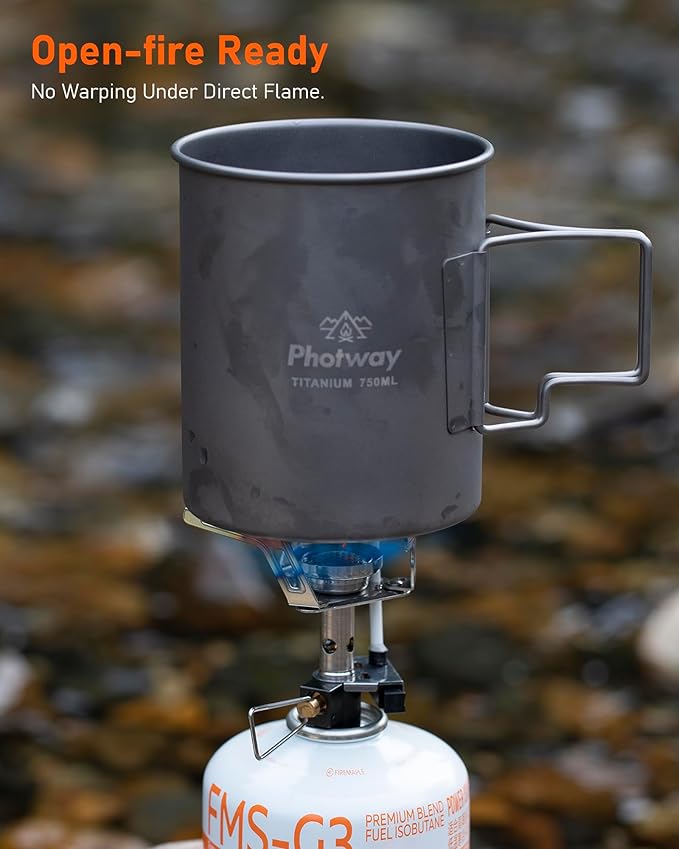 25oz (750ml) Titanium Camping Pot, Ultralight Backpacking Cookware & Campfire Mug for Hiking, Bushcraft & Outdoor Cooking