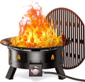 Ciays 21 Inch Propane Fire Pit with Grill Grate, Folding Legs, 58,000 BTU, Black, Metal, Round, Compatible with Propane