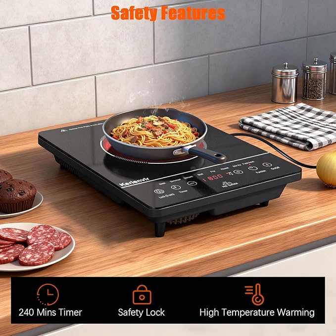 Portable Electric Cooktop 110V, 1800W Single Burner, Touch Control Electric Stove Top with 9 Power Levels, Plug in Cook top Safety Lock & Timer