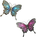LIFFY Metal Butterfly Wall Decor,2Pack 12" Glass Butterfly Outdoor Wall Art Sculptures,Hanging Garden Decor Outside for Home,Yard,Fence,Patio