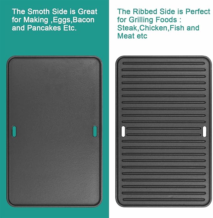 Cast Iron Grill Griddle for Weber Go-Anywhere Charcoal and Gas Grill, Flat Top Griddle Replaces 80631, 70211, 3634, 67195, 16" x 10"