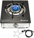 Propane Stove 1 Burner Gas Stove, 14500 BTU High-Efficiency Auto Ignition Tempered Glass LPG Cooktop with CSA Regulator and Hose – for Outdoor Camping, RV, and Emergency Cooking