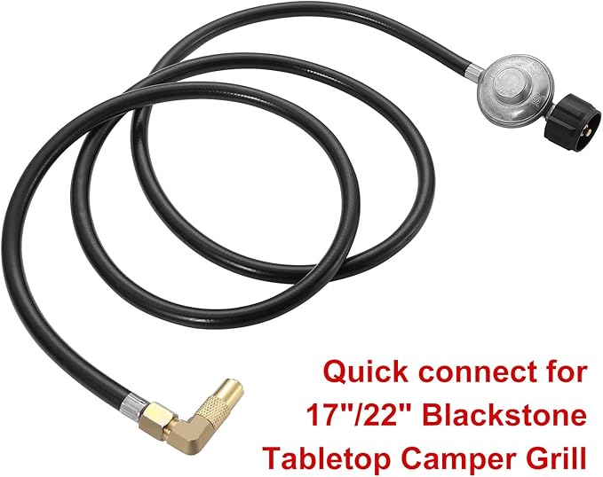 6 Feet Propane Adapter Hose with Regulator to Quick Connect for 17"/22" Blackstone Tabletop Camper Grill,Propane Accessories and Replacement Parts for 17"/22" Blackstone Griddle (6 Feet)