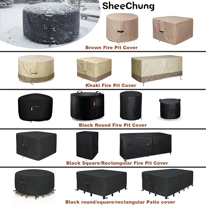 SheeChung Fire Pit Cover - Waterproof 600D Heavy Duty Round Patio Fire Bowl Cover Black (Round 50”D x 24”H)-Fits 45",46",48”,50" Gas Firepit Table/Bowl Covers