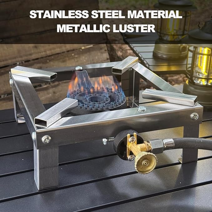 LetFeng Stainless Steel Outdoor Cooking High Power Gas Burner Single Propane Burner with 4ft 0-20Psi Hose Propane Burner 150,000 BTU Great for Outdoor Cooking Camping, Tailgating, Home Brewing Sliver