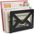 MyGift Black Metal Desktop Mail Holder with Cutout Envelope Design Home and Office Desk Letter Organizer