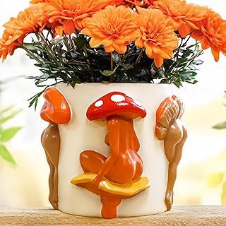 GUGUGO Mushroom Lady Body Plant Pots, Quirky Unique Cute Planters and Boho Funky Eclectic Home Decor, Mushroom Butt Flower Pots, Indoor Succulent Planter, Modern Aesthetic for Decorating, White Back