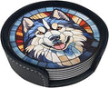 Drink Coaster Set of 6, Alaskan Malamute Dog Mom Lover Gift,Leather Drink Coasters with Holder,6 Pack Cup/Bar/Drink Coasters for Table/Drinks/Coffee Protection Housewarming Gift