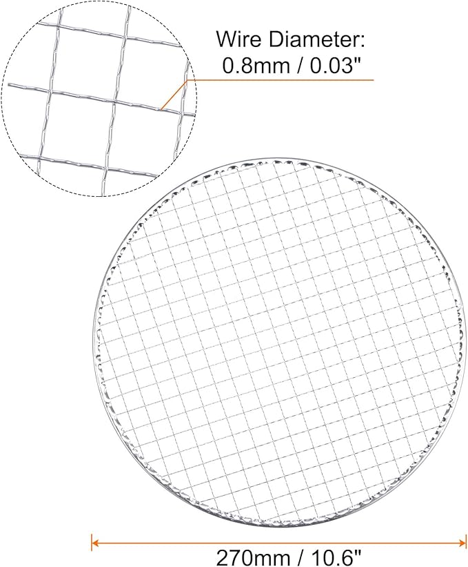 HARFINGTON 10pcs Round BBQ Grill Net 10.6" Dia Galvanized Iron Flat Barbecue Mesh Mat for Baking Smoking Charcoal Grilling Roasting
