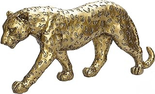 Cheetah Statue Home Decor Leopard Sculpture Resin Sitting Cheetah Figurine Desktop Table Top Ornament Decoration for Home Office-Gold Or Silver (Walking-Champagne Gold)
