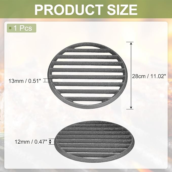 PATIKIL Cast Iron Fire Grate, 11" Round BBQ Grill Grate Replacement High Heat Charcoal Plate Fire Bottom Grate Grilling Accessories 6 Slots for Grilling Barbecue