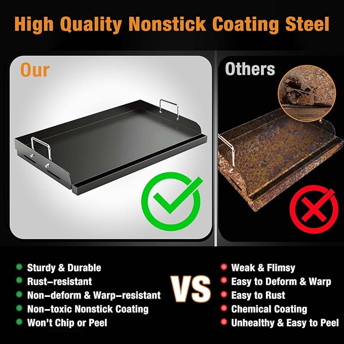 Griddle for Gas Grill, 25" x 16" Nonstick Coating Universal Griddle Flat Top Plate Insert for Gas Stove/Charcoal/Gas, Large Flat Top Griddle Plate for Camping, Tailgating, Parties