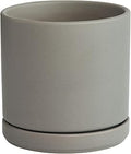 D'vine Dev 6 Inch Ceramic Planter Pot with Drainage Hole and Saucer, Indoor Cylinder Round Flower Pot, Grey, 94-O-C-3