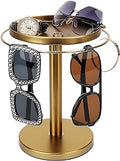 kondyfayo 360° Rotating Sunglass Organizer Storage, Stainless Steel Glasses Holder Stand, Glasses Organizer with Tray for Desk, Dresser, Tabletop, Nightstand and Home Decor (Gold)