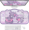 BelugaDesign Baby Hippo Desk Mat | Kawaii Cute Anime Pygmy Zoo Animal | Cartoon Keyboard PC Laptop Pastel Large Gaming Setup Accessories Mouse Pad | Machine Washable Blotter Protector Purple Gray