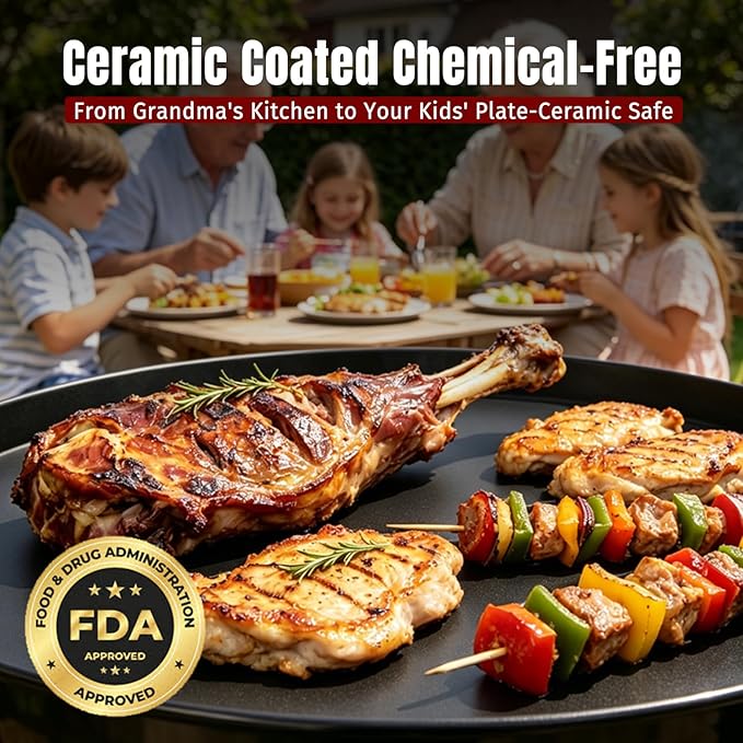 Carbon Steel Griddle for Weber 22" Charcoal Grills, Nano-Ceramic Nonstick Griddle Insert with Foldable Handles,Rust‑Resistant Flat Top Griddle for 22.5" Weber Kettle Grill and Most 22" Round Grills