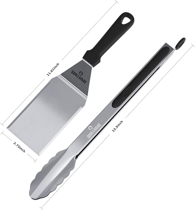 Griddle Accessories Kit - 11 Piece Griddle Tool Kit - Stainless Steel Metal Spatula Set, Scraper, Turner, Tongs, Egg Rings and More- Perfect for Blackstone or Hibachi BBQ