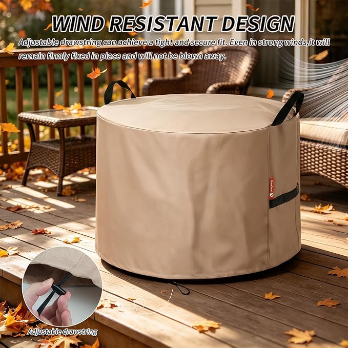 [2026 Upgraded]SheeChung Fire Pit Cover Round for Solo Stove Bonfire 19.5",Heavy Duty 600D Waterproof Firepit Cover 23"D x 16"H,Fit for 19"-23"Smokeless Fire Bowl/Table,Outdoor Covers with Drawstring