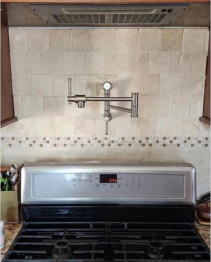 Lava Odoro Pot Filler Faucet Brushed Nickel, Modern Two-Attachment Pot Filler Wall Mount Two Handle Folding Kitchen Faucet with Dual Joint Swing Arm, Spot-Resist Stainless, PF312-BN