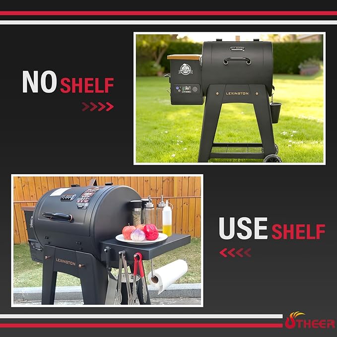 Utheer Grill Side Table Shelf for Pit Boss Lexington 500 Onyx, Pit Boss Grill Accessories for PB440D2, PB440FB1 Wood Pellet Grill, Heavy Duty BBQ Prep Station Paper Towels & Tools