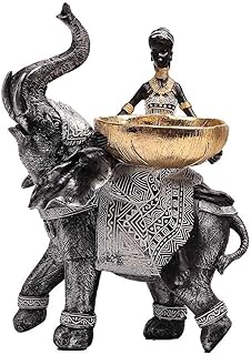 Lescafita African Design Silver African Elephant and Tribal Lady Figurines with Tribal Totem, Animal and Women Decor Art Sculptures, Holder Statues for Home and Table Decor 911-Black