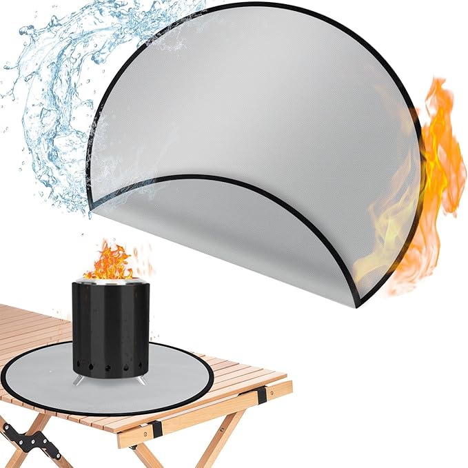 20" Tabletop Fire Pit Mat for Solo Stove Mesa XL, Easy Clean Small BBQ Mat for Outdoor BBQ， Reusable Waterproof Pad， Three-Layer Fireproof and Heat-Resistant Barbecue Mat for Tabletop Fire Pit-Silvery