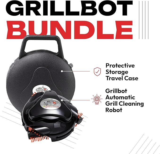 Grillbot Automatic Grill Cleaning Robot with Nylon Brushes, BBQ Grill Cleaner, Grill Brush, Grill Scraper, BBQ Accessories (Black, Grillbot and Case)