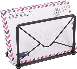 Modern Mail Holder for Home Office, Metal Letter Organizer Sorter for Desk, Cutout Mail Envelope Design, Bill Filling Paper Document Rack, Envelope Storage Rack with Metal Base