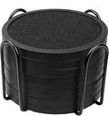 MECOWON Absorbent Coasters for Drinks with Holder, 8 Pieces Silicone Coasters with Soft Felt Insert, Black