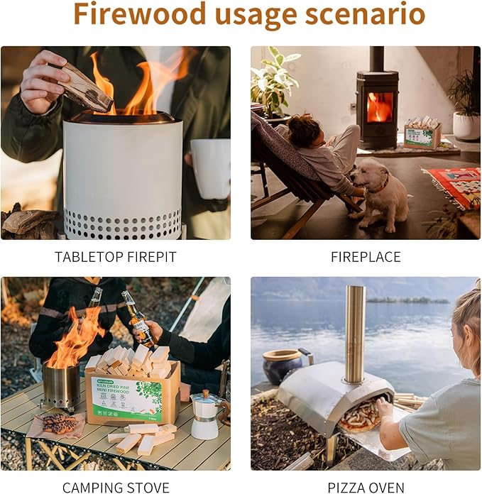 4" Lengths Mini Fire Sticks Wood,Pine Kiln Dried Firewood,Small Barkless Kindling Logs,Solo Stove Accessories Prefect for Solo Stove Mesa,Tabletop Fire Pit,Pizza Oven,8Lbs