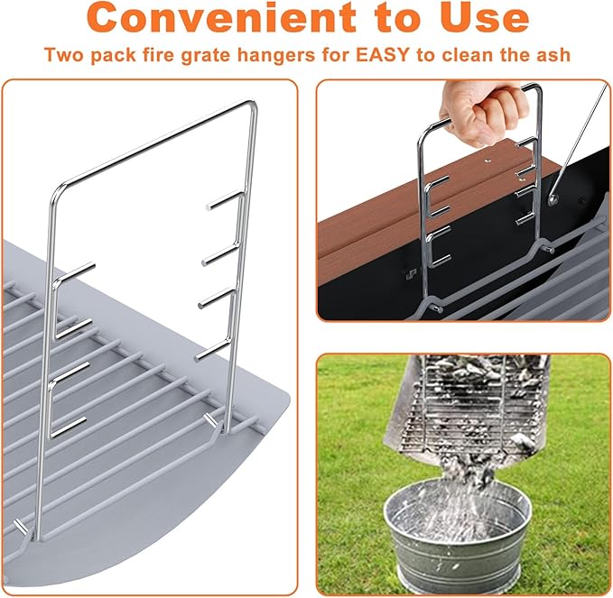 27 Inch Ash Pan Replacement for Chargriller 1224, 1324, 2121, 2222, 2727, 2828, 2929, Charbroil 17302056 Charcoal Grills, Charcoal Tray Grates with 2pcs Fire Grate Hangers for Chargriller Parts
