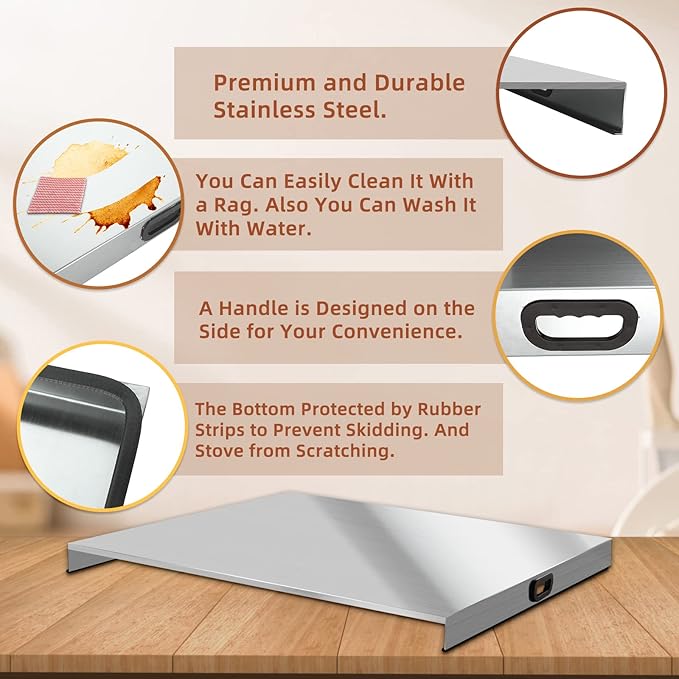 Stainless Steel Gas Stove Top Cover, Noodle Board Cooktop Cover, Kitchen Organizer for Gas and Electric Stove Range Expanding Kitchen Space, Large Size 36"x 23.6"x3", Sliver
