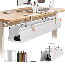Under Desk Cable Management Tray with Clamp, No Drill 36" Cord Organizer for Desk, Desk Cable Management Fabric Tray for Standing Desks, Ideal for Home & Office - White