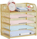 Paper Organizer Letter Tray with Handle Mesh 5 Trays Desk File Organizer Paper Sorter Desk Organizer for Office, Home or School-Gold