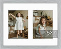 Golden State Art, 11x14 Grey Wood Frame with White Mat - Displays Two 5x7 Photos - Tempered Glass, Sawtooth Hangers, Swivel Tabs - Wall Mounting, Landscape, Portrait
