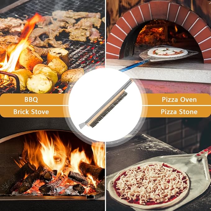 Aolso Pizza Oven Brush, 26" Brush and Stainless Steel Scraper for Pizza Stone, BBQ Grill Cleaning Brush Non Scratch Heat Proof Stainless Steel Bristles with Screwdriver for Pizza Oven Accessories