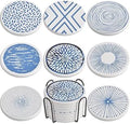 Newk Ceramic Absorbent Coasters - Set of 8 with Metal Holder, Perfect for Coffee Table, Great Housewarming Gifts