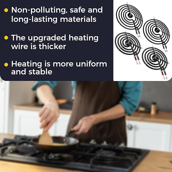 2026 Upgraded MP22YA Electric Range Burner Element 2 pcs MP15YA 6" and 2 pcs MP21YA 8" 4 Pack Unit Set Stove Burners Replacement for Whirlp00l Hard-wick Ken-more Ma-tag Electric Range Stove by Romalon