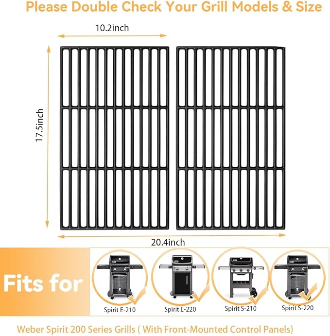 Spirit E210 7637 17.5" Grill Grates for Weber Spirit I & II 200 Series E210 E215 E220 S210 S215 S220, 2 Burner Grill Parts 64815 67022, Cooking Grates for Weber Spirit 2 Grill Replacement Parts